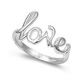 Sterling Silver 7mm Script Love Ring (Size 4 - 10) - Size 8